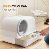 Cat Litter Box Easy Clean Drawer Odor Control Hooded Cat Litter Tray with Scoop White and