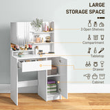 Vanity Set with Mirror and Stool, Makeup Vanity Table with Storage Drawer, Cabinet, Adjustable Shelf for Bedroom