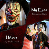 Clown animé Halloween grandeur nature avec yeux rouges lumineux