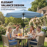 9' x 9' Round Market Umbrella with Valance, Patio Umbrella with Tilt and Crank