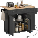 Îlot de Cuisine sur Roulettes avec Feuille Amovible, Chariot de Cuisine Roulant avec Plateau en Bois, Tablette Ajustable