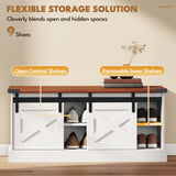 Coat Rack Shoe Bench Set 2-Piece Hall Tree Storage 4 Hooks Sliding Barn Doors White and Dk Walnut