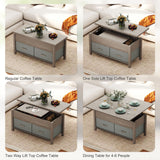 Lift Top Coffee Table, Center Table with 3 Hidden Compartments, 2 Fabric Drawers