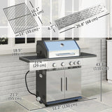 4+1 Burner Liquid Propane Gas Grill Outdoor Portable BBQ with Side Burner, Warming Rack, Side Shelf, Storage Cabinet, 4 Wheels