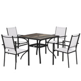 5 Piece Outdoor Patio Dining Set, Dining Table and 4 Stackable Chairs with Umbrella Hole, Shelf