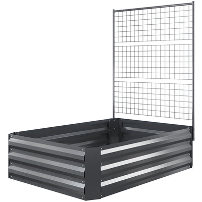 Galvanized Raised Garden Bed with Trellis for Climbing Plants, Outdoor Planter Box with Open Bottom