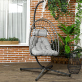 Hanging Egg Chair with Stand, Foldable Wicker Rattan Swing Chair with Thick Cushion