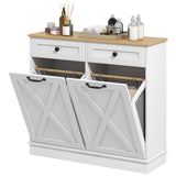 Tilt Out Laundry Cabinet, Bathroom Storage Cabinet with 2 Removable Baskets and 2 Drawers