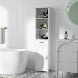Meuble-lavabo de salle de bain moderne, Meuble-lavabo étroit avec 3 étagères ouvertes, tiroir et étagère réglable