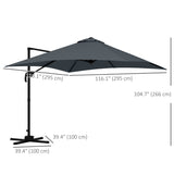 10x10ft Cantilever Umbrella Rotatable Square Market Parasol, 4 Adjustable Angle for Outdoor Backyard Patio Dark