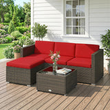 3 Pieces Patio Furniture Set with Cushions, Outdoor PE Rattan Wicker Conversation Corner Sofa Set with Glass Top Table