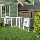 Chicken Coop with Run, L-Shaped Wooden Chicken House with 2 Houses