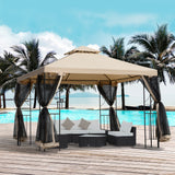 10x10ft Patio Gazebo, Yard Sun Shade Steel Frame w/ Mosquito Netting and Storage Tray