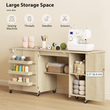 Sewing Machine Table with Drop Leaf, Folding Craft Table with 2 Doors and Adjustable Shelf for Small Spaces