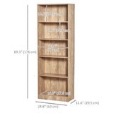 Bibliothèque à 5 niveaux, étagère de rangement avec étagères réglables, bois naturel