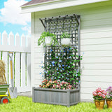 Wood Planter with Trellis for Vine Climbing, Raised Garden Bed