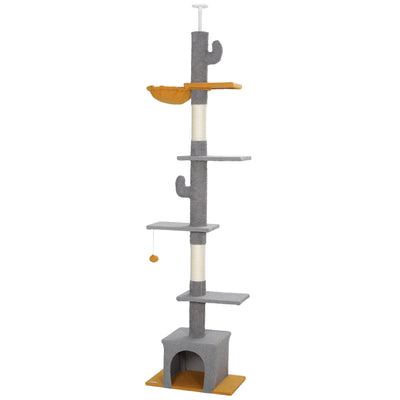 Arbre-tour à chat sol au plafond avec hauteur ajustable de 90,5 po à 108 po
