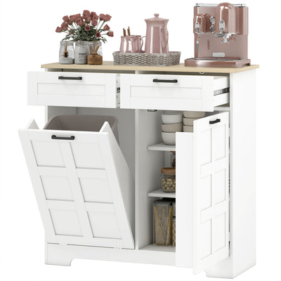 13 Gallon Tilt Out Garbage Cabinet, 2 Drawers, Door Racks, Adjustable Shelves