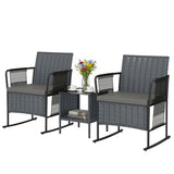 3 Pieces Rocking Bistro Set Outdoor Patio Furniture Set with Side Pockets, Mesh Seat, 2-Tier Table