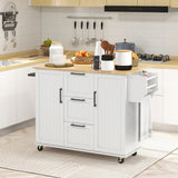 Rolling Kitchen Cart on Wheels with Drop Leaf, Kitchen Island with 3 Drawers, Solid Wood Top and Towel Rack