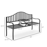 Outdoor Bench with Retractable Middle Table, Metal Frame Patio Loveseat with Slatted Seat and Backrest