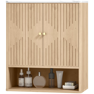 Bathroom Wall Cabinet, Wall-Mounted Medicine Cabinet with Adjustable Shelf, Open Shelf and Marble Effect Top