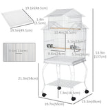 Grande cage à oiseaux roulante en acier 53,9'' Maison à oiseaux avec support roulant amovible, Étagère de rangement, Perchoir en bois