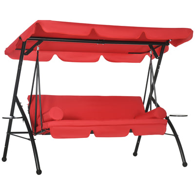 3-Seat Outdoor Patio Swing Chair, 2-in-1 Convertible Flat Bed, Canopy Swing Glider w/ Adjustable Shade