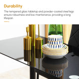 Ensemble table à manger et chaises pour 4, ensemble cuisine moderne 5 pièces avec table en verre, siège rembourré et cadre en acier