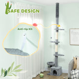 Floor to Ceiling Cat Tree, 4 Tiers Tall Kitty Climbing Tower with Scratching Post, Adjustable Height 87-100