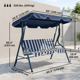 Outdoor Porch Swing with Adjustable Canopy, 3-Seater Patio Swing Chair with Cushion