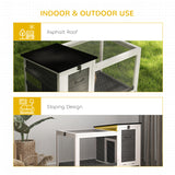 Wooden Rabbit Hutch with Pull-Out Tray, Small Animal Cage on Wheels with Run