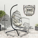 Chaise œuf suspendue extérieure avec repose-pieds rétractable, balançoire avec support métallique