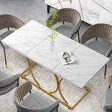 59-Inch Dining Table for 6, Modern Marble-Pattern Kitchen Dinner Table with Metal Pedestal for Home