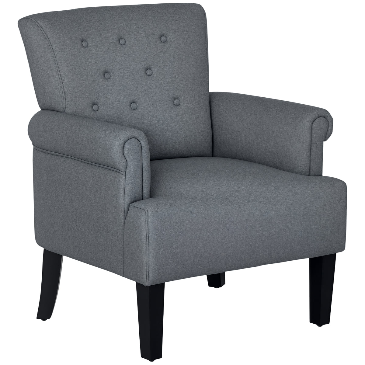 Fauteuil, Fauteuil d'appoint en tissu, Fauteuil de salon moderne avec pieds en bois et accoudoirs roulés pour chambre à coucher