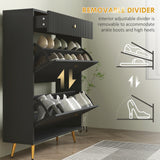 Narrow Shoe Storage Cabinet with Wave-like Panels and Adjustable Shelves for 12 Pairs of Shoes