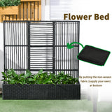Raised Garden Bed with Lattice Trellis, Rattan Outdoor Planter with Storage for Garden