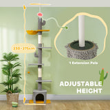 Arbre-tour à chat sol au plafond avec hauteur ajustable de 90,5 po à 108 po