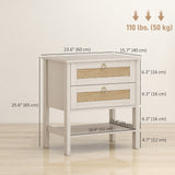 Set of 2 Boho Bedside Tables, Rattan Nightstands with 2 Drawers, Storage Shelf