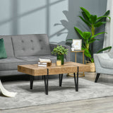 Rustic Coffee Table, Rectangle Nature Central Table with Steel Hairpin Legs for Living Room