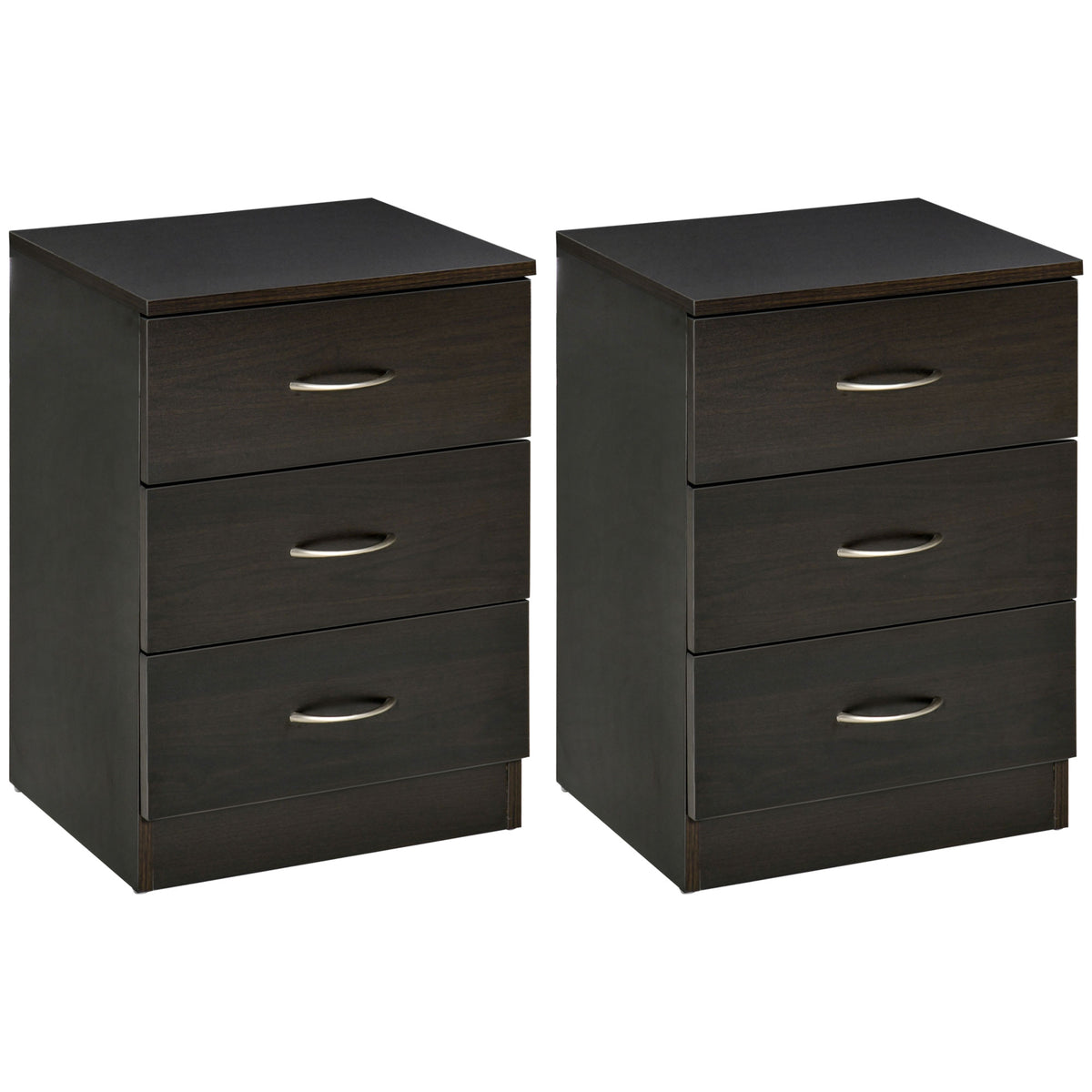 Bedside Table with 3 Drawers, Modern Wood Nightstand, Set of 2