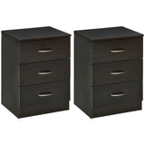 Bedside Table with 3 Drawers, Modern Wood Nightstand, Set of 2
