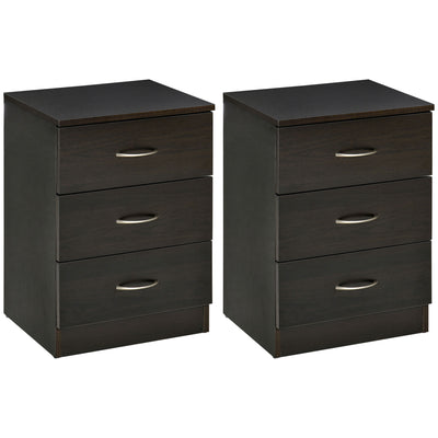 Bedside Table with 3 Drawers, Modern Wood Nightstand, Set of 2