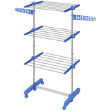 3-Tier Foldable Clothes Drying Rack, Stainless Steel Laundry Rack with 2 Side Wings and 6 Castors, Collapsible Adjustable Clothes Airer for Indoor Outdoor
