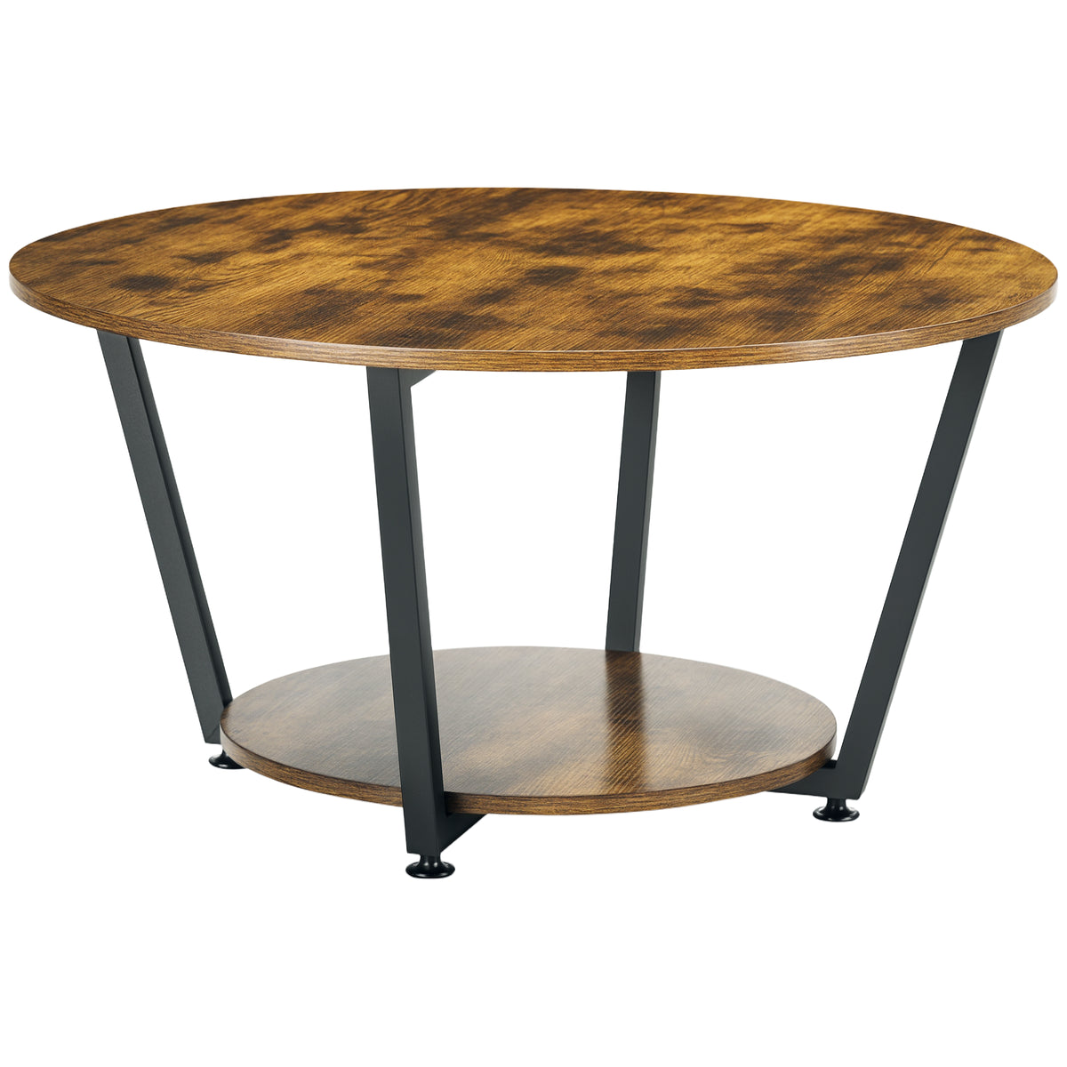 2-Tier Round Coffee Table with Storage Shelf, Industrial Center Table with Steel Frame for Living Room