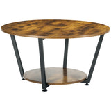 2-Tier Round Coffee Table with Storage Shelf, Industrial Center Table with Steel Frame for Living Room