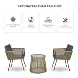 3 Pieces Wicker Patio Furniture Set, Rattan Bistro Set with Coffee Table and Cushions
