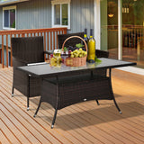 Garden Dining Table, Patio Rattan Dining Table with Glass Top, Storage Shelf for Yard, 59