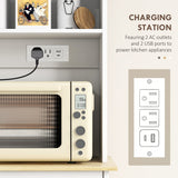 Kitchen Cabinet with Charging Station, 2 Tilt Out Cabinets, Microwave Stand
