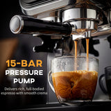 15 Bar Coffee Maker Espresso Machine with Grinder Milk Frother Stainless Steel Espresso Maker for Cappuccino Latte